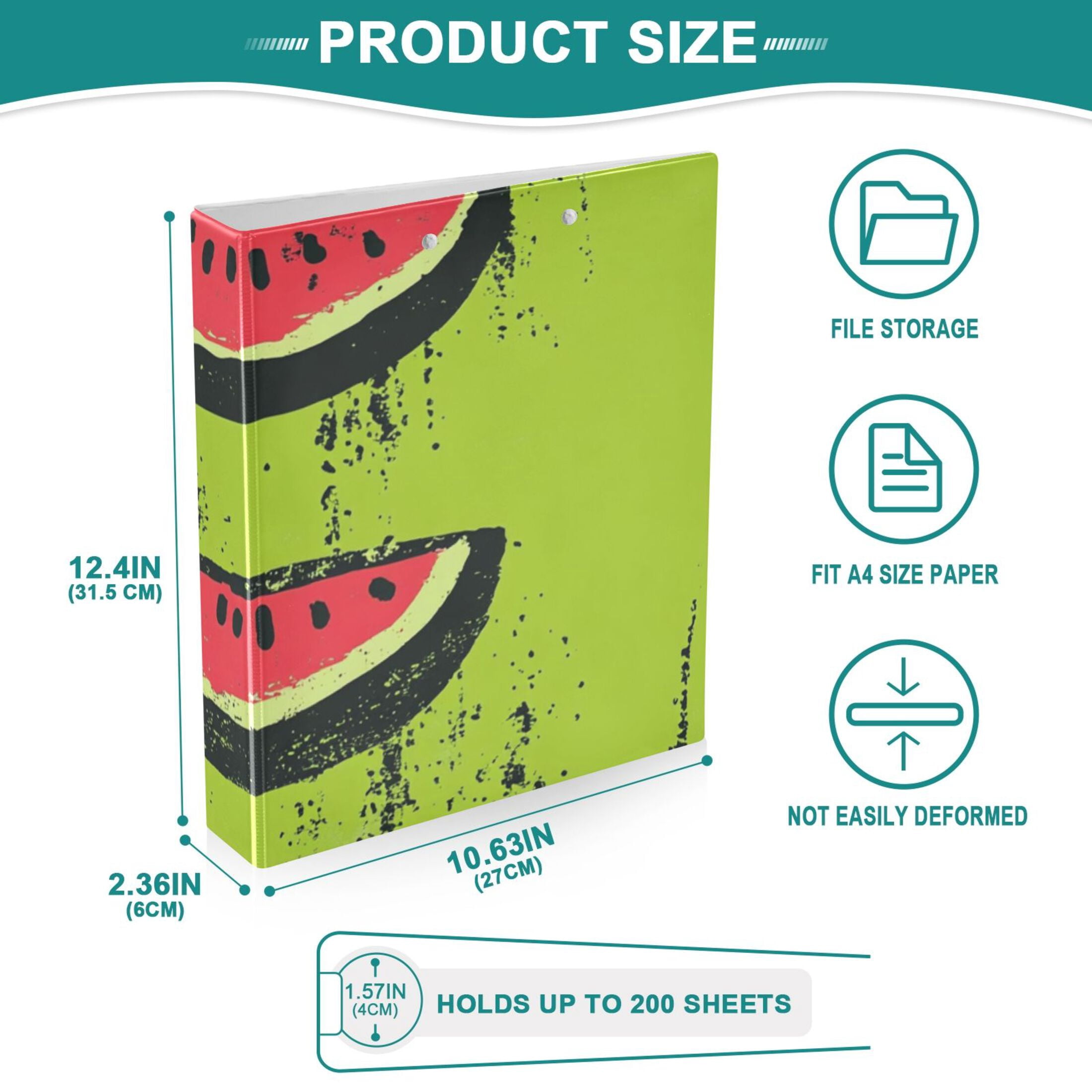 Watermelons in Green 3 Ring Binders 1.5 inch Hardcover File Folders with Interior Pockets A4 Size Organizer for School Office Hospital Set of 2