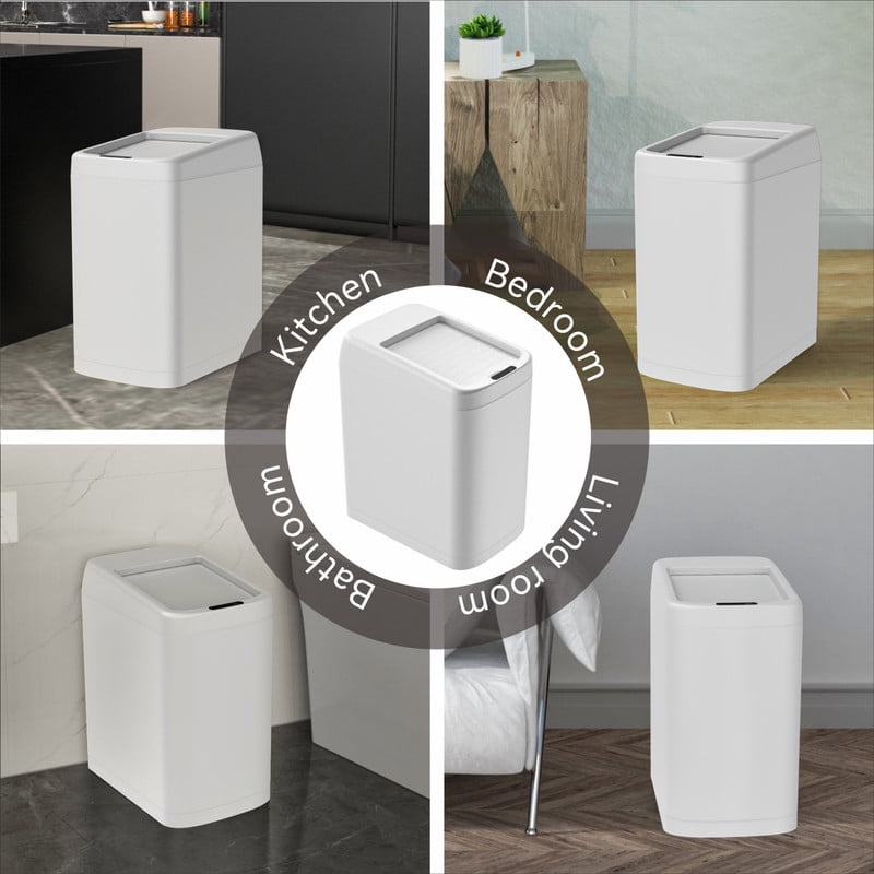 AUKTOPT 8 Gallon Motion Sensor Trash Can, Stainless Steel Automatic Garbage Bin with Sliding Row Up Lid, Touchless Hands-Free Soft-Close, White