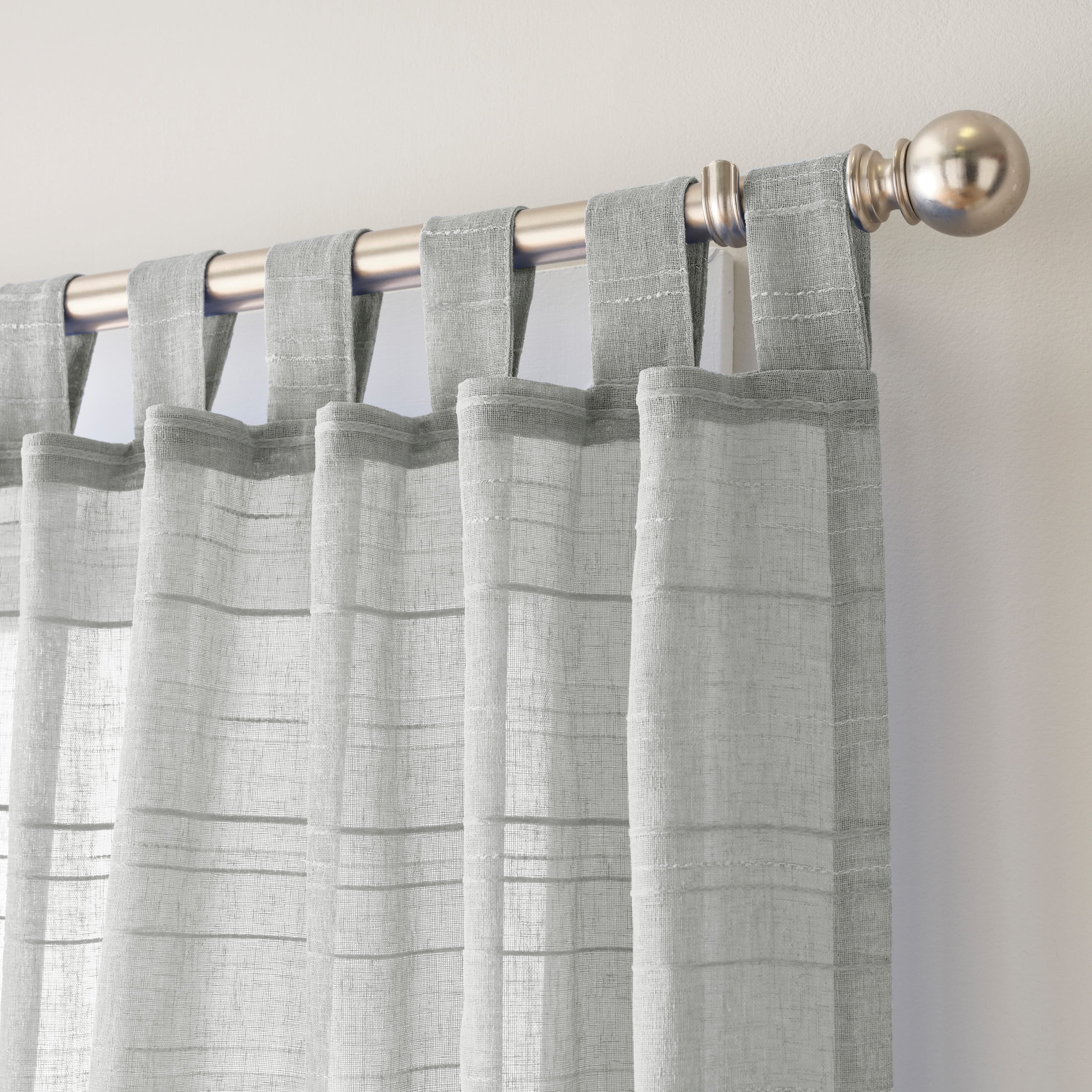 Mainstays Woven Stripe Sheer Tab Top Curtain, Single Panel, Silver, 50" W x 84" L
