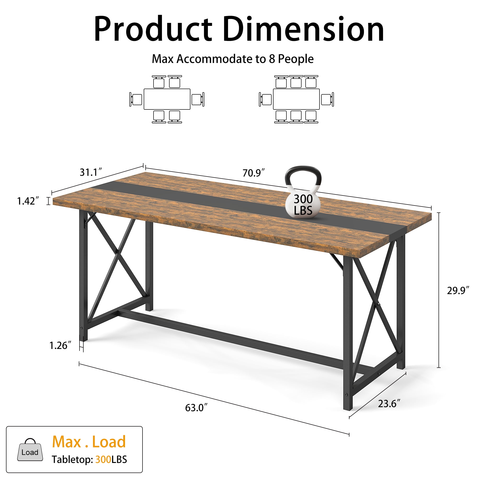 Manora Dining Table for 6-10 People, 70.9'' Modern Farmhouse Wooden Kitchen Table, Rectangle Dining Room Table, X-Shaped Legs (Rustic Brown)