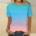 thumbnail image 2 of T-Shirts Dégradés pour Femmes - Mode Col Rond Décontracté Manches Courtes - Hauts Quotidiens Extensibles Doux, Bleu Ciel T-Shirt Dégradé Mode Col Rond Décontracté, 2 of 5