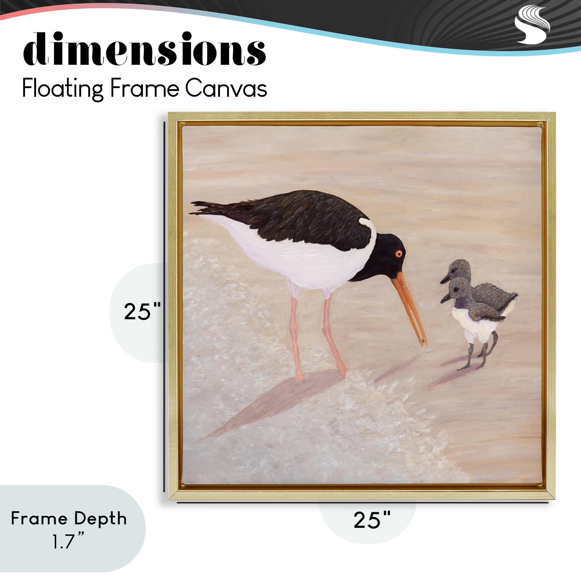 Stupell Industries American Oyster Catcher & Chicks Gold Framed Floater Canvas Wall Art, design by Barbara Fallenbaum