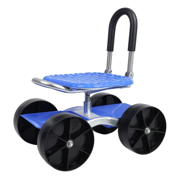 Floseru Rolling Garden Seat with Storage, Height Adjustable Gardening Stool, 360° Rotating Seat, Ergonomic Back Support, Flat Tires, for Lawn Yard Work Elderly