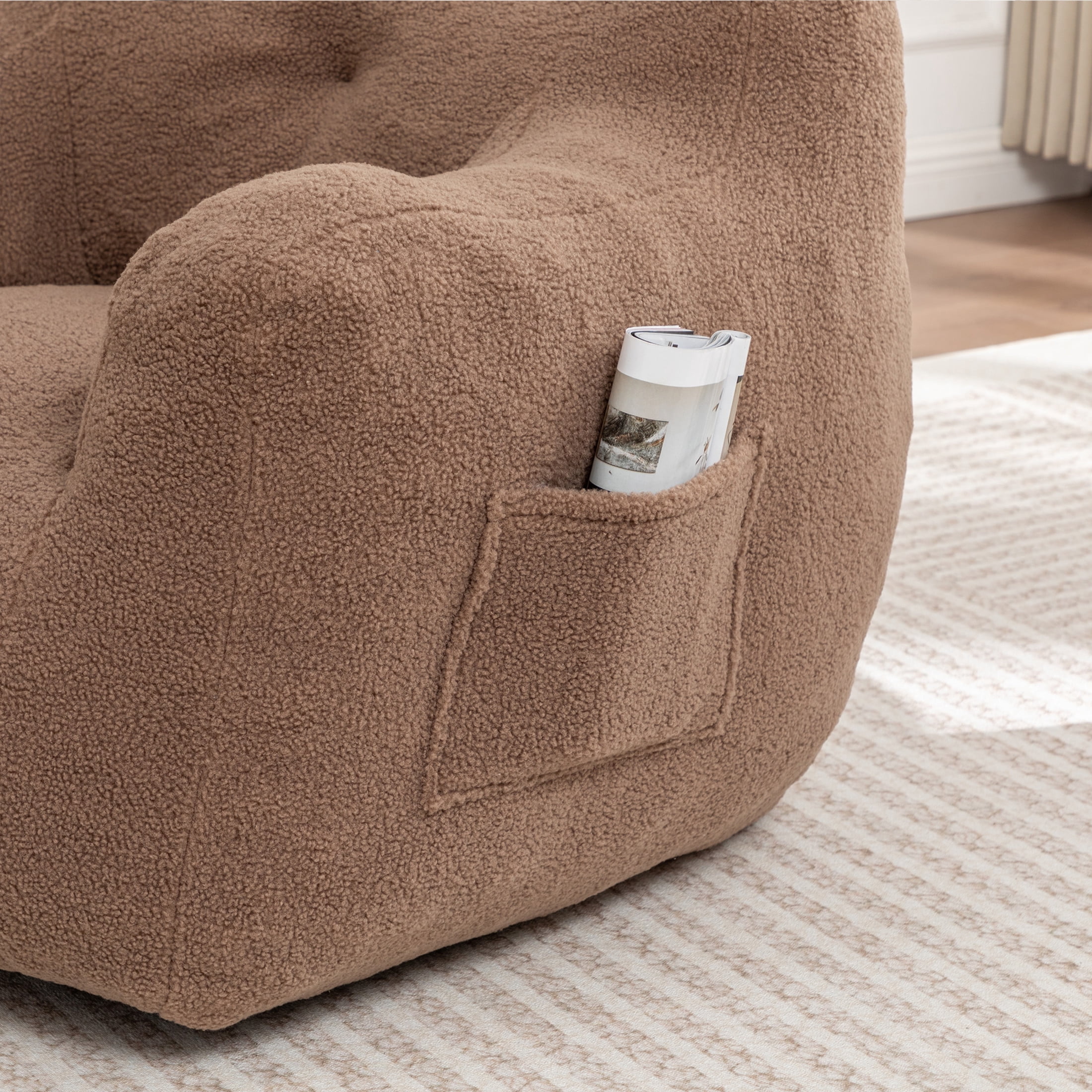 Noble House Nexo Plush Stuffed Memory Foam Bean Bag Sofa, Large Comfy Lounger with Armrest for Living Room, Coffee