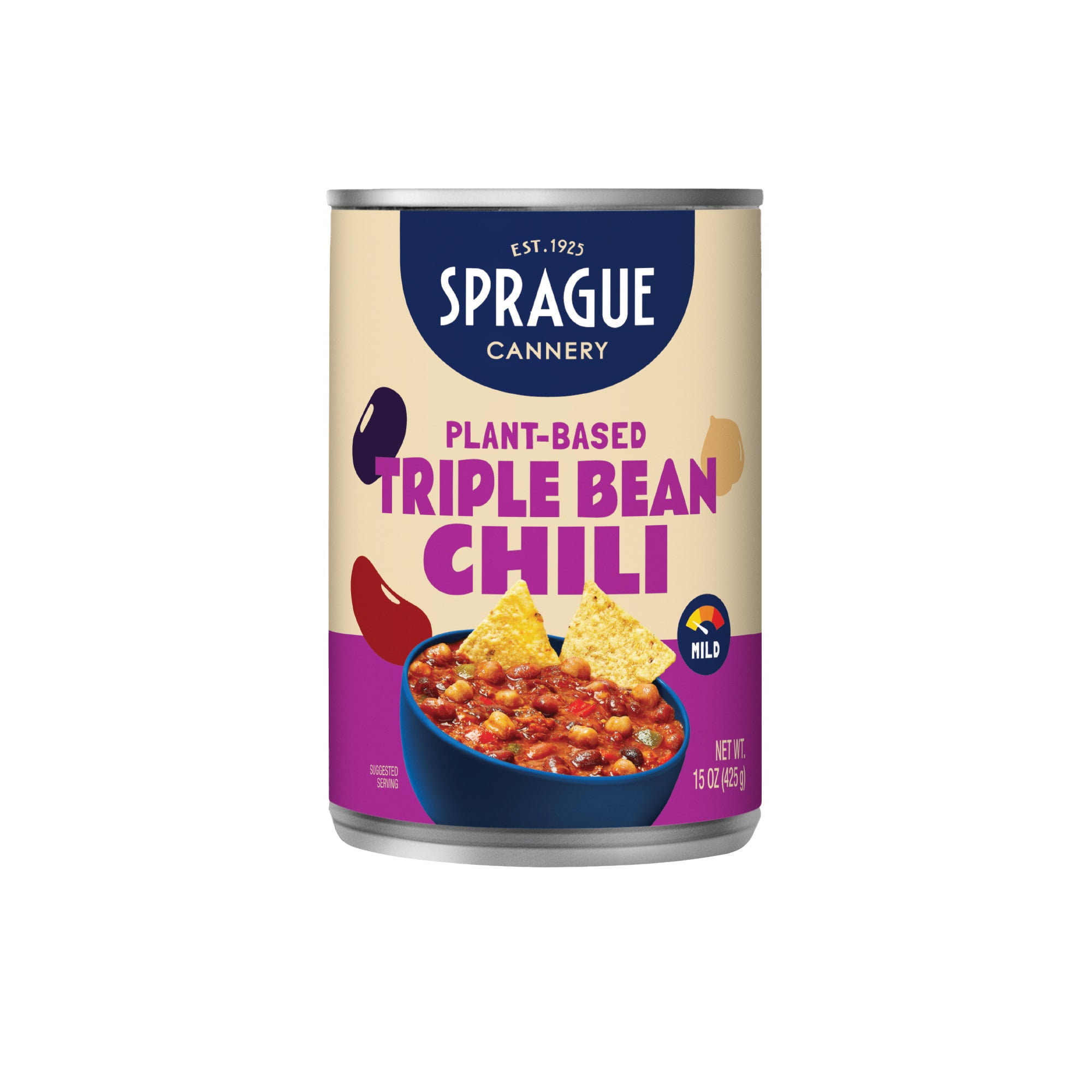Sprague Foods' Triple Bean Chili in an Easy Open15oz Can. Vegan