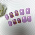 thumbnail image 3 of Uñas postizas adhesivas Blruyci color lila claro con flores, cuadradas, 24 piezas, 3 of 7