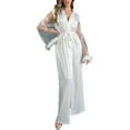 thumbnail image 2 of SwiftWear Womens Satin Bridal Robe with Feather Sleeves - Deep V-Neck Lace Trim Nightgown, Sheer Bell Sleeve & Tie Waist for Wedding​, White, 2 of 6