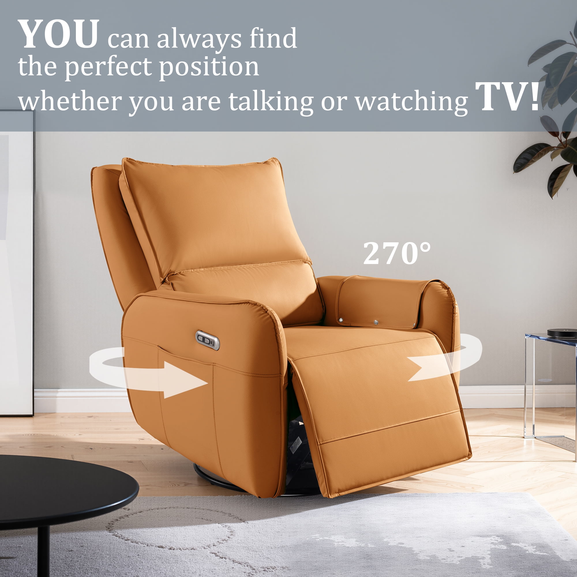 Power Recliner Rocking Chair Nursery Gliders, Electric Swivel Rocker Recliner Chair, Comfy Upholstered Living Room Reclining Chairs with Lumbar Support
