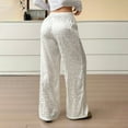 thumbnail image 5 of Fiaer Women Leopard Satin Pajamas Pants High Waisted Trendy Sleepwear Trousers Wide Leg Baggy Casual Comfort Lace up Pjs Slacks White XS, 5 of 9