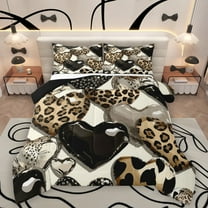 Homewish Love Heart Print Bedding Comforter Set 2pcs for Female Men Adults,Animal Leopard Cheetah Print Twin Comforter Sets Microfiber,Romantic Bling Glitter Breathable Bedding Set