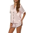 thumbnail image 4 of INSPIRE CHIC Women's Satin Pajama Sets Nightwear Sleepwear Tops with Shorts Lounge Sets M Pink-White, 4 of 6