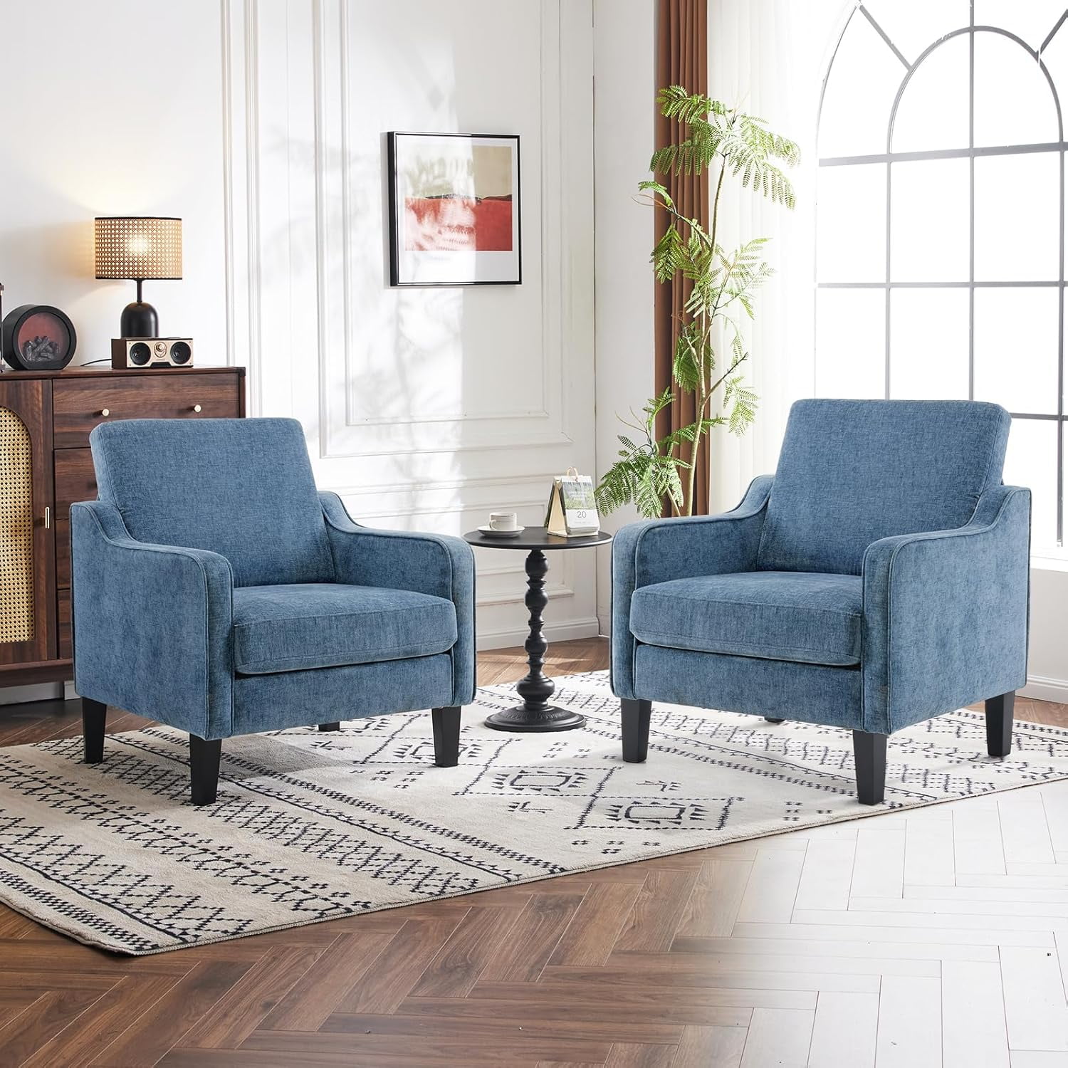 Matladin Chenille Fabric Accent Chair with Scooped Arms, Mid Century Modern Upholstered Armchair, Single Sofa for Living Room, Apartment, Office