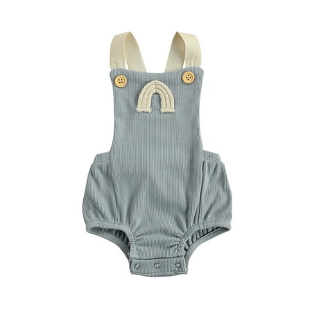 

Spring hue Baby Girl Boy Rainbow Sleeveless Romper Bodysuit Newborn Halter Jumpsuit Infant Ribbed Outfit