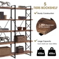 thumbnail image 5 of 5 Tier Industrial Bookshelf, Double Wide Wood Bookshelf with Metal Frame, Rustic Etagere Bookcase Book Shelf, Vintage Storage Rack with Open Shelves for Living Room, Bedroom, Study, Rustic Brown, 5 of 9