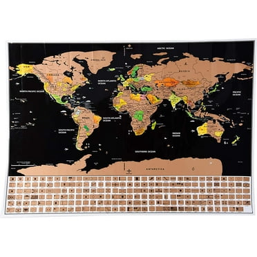 Scratch Off World and USA Travel Map XL Poster w Precision Scratch Tools 33" x 23" –197 Countries/Flags w Detailed Cartography, Great Wall Decor, Gift