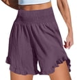 thumbnail image 2 of Wuphunn Women's Linen Shorts Lounge Shorts Cargo Shorts Athletic Running Shorts Drawstring Shorts Women Bermuda Knee Length High Waist Shorts High Waisted Shorts Purple S, 2 of 4