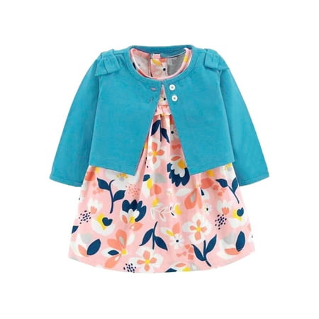 

Bomotoo Girls Sweet Autumn Outfits Ruffled Swing Cardigan + Dresses Princess Cute Short Sleeve 2Pcs Outfit Suit Blue Floral 6M/59cm