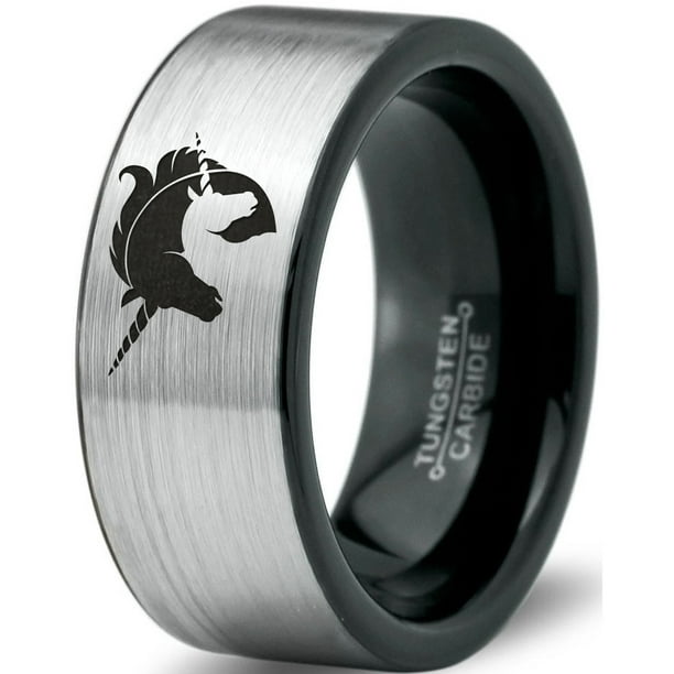 Zealot Jewelry Tungsten Yin Yang Mythical Unicorns Band Ring 8mm Men