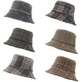thumbnail image 3 of CoCopeaunts Bucket Hats for Men Winter Warm Vintage Plaid Fisherman Hats Flat Unisex Lattice Wool Basin Hat Soft Foldable, 3 of 8