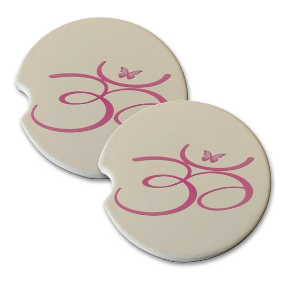 KuzmarK Sandstone Car Drink Coaster (set of 2) - Om Pink Butterfly