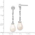 thumbnail image 4 of Sterling Silver Cheryl M Rhod Plated Cz & Fwc Pearl Post Dangle Earrings (36 X 9) Made In China qcm825, 4 of 5
