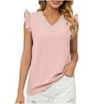 thumbnail image 4 of Mrat Tank Tops with Built In Bras Women's Fashion V-Neck Easter Solid Color Loose Tops Blouse Sleeveless Backless Tank Tops for Women S-406 Pink-A XL, 4 of 9