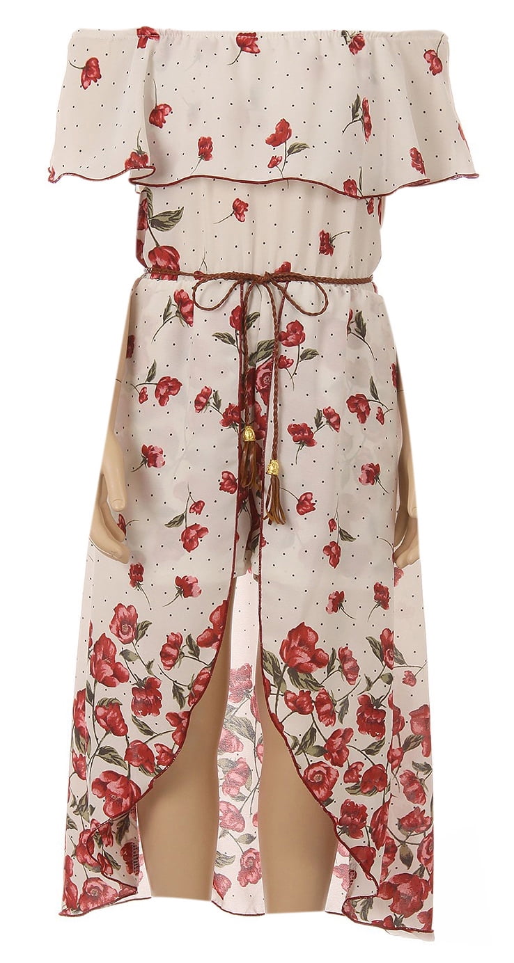 Little Girls Elastic Off Shoulder Maxi Skirt Romper Belt Jumpsuit Romper USA Burgundy 4 (2J1K39S