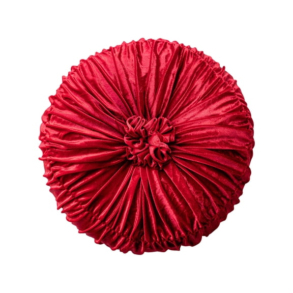SLYNSHome Ruched Velvet Round Throw Pillow,Red Pleated Rosette Center Decorative Cushion, Solid Color Accent Pillow for Sofa Bed Living Room Home Decor