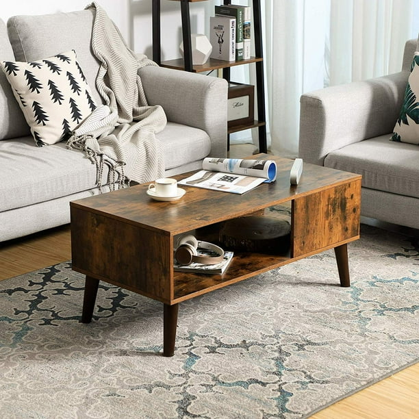 Retro Coffee Table, Cocktail Table, Mid-Century Modern Accent Table with Storage Shelf - Walmart.com - Walmart.com