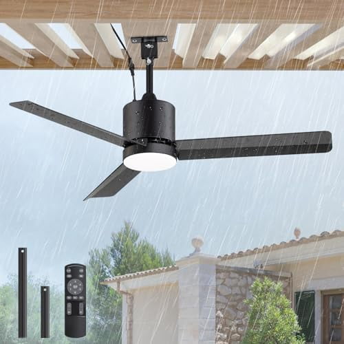 42" Outdoor Ceiling Fans with Lights and Remote, IP65 Waterproof Hanging Fan with 6-Speed Reversible DC Motor, 3 Blades, 3CCT Led Light, 2 Downrod, Farmhouse Gazebo Ceiling Fan for Porch Patios$$
