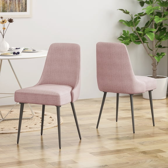 Blush Fabric Dining Chair (2 Pieces) - Modern With Metal Frame, Foam Padded For Extra Comfort Chairs (2 ) Upholstery, Legs, Enhances Atmosphere