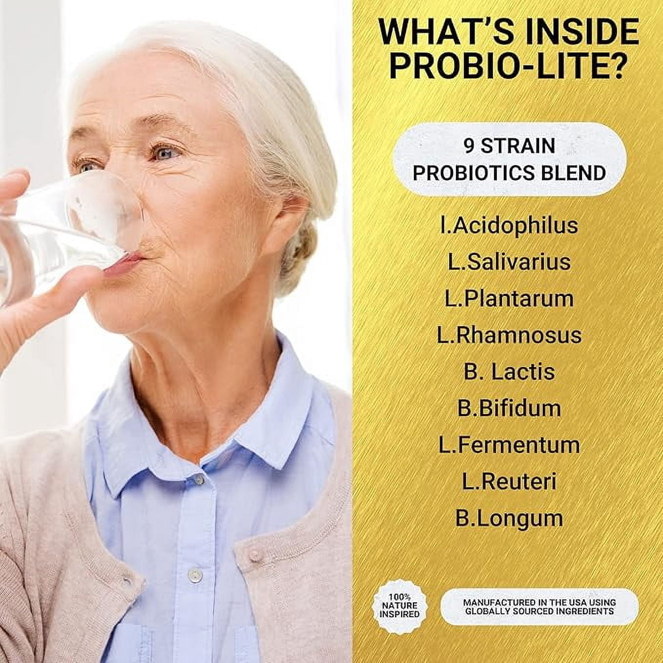 Golden After 50 Probio-Lite - for Gut Health and Digestion Support - Probiotics for Men and Women - Probiotics for Occasional Heartburn, Gas, Indigestion