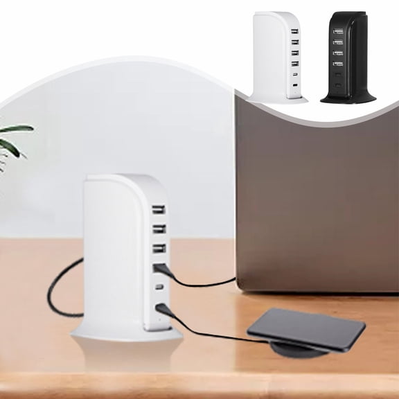 Msgweeeg Multi-Interface USB Charger 30W Fast Charging Hub 4 USB Ports 2 Type-C Ports Desktop Charging Station 5V4A Stand for Home Office Travel