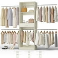 thumbnail image 4 of iSunirm 8FT Closet System with Drawer, 96'' Walk-in Closet Organizer with 6 Hanging Rods, Fits 20.5 - 96'' Width Space, Adjustable Clothing Rack for Bedroom & Closet, 1000 LBS Load, White Oak, 4 of 9