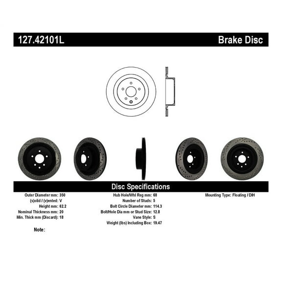 StopTech 127.42101L StopTech Sport Rotors; Drilled And Slotted; Rear Left; Fits select: 2010-2013 INFINITI G37, 2009-2019 NISSAN 370Z