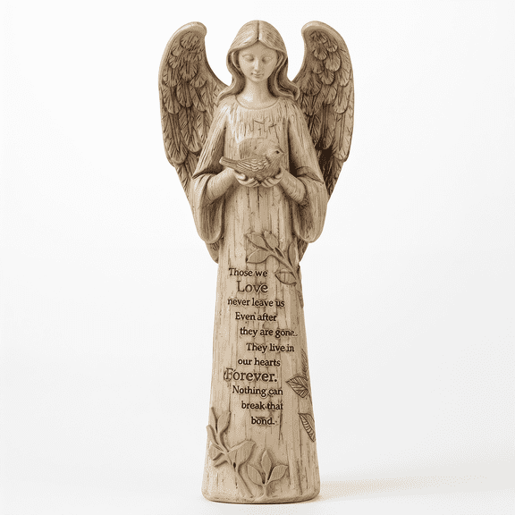 Resin Garden Statue Standing Angel with Bird Garden Statuary for Outdoor Garden Decor
