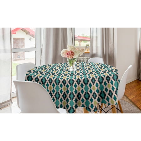 

Geometric Round Tablecloth Repetitive Pattern of Vertical Zigzag Lines and Rhombuses Lozenges Circle Table Cloth Cover for Dining Room Kitchen Decor 60 Teal Blush and Khaki by Ambesonne