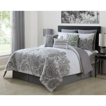 9 Piece Mona Gray White 100 Cotton Comforter Set Walmart Com