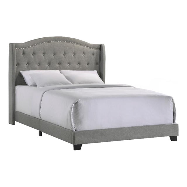 Pemberly Row Modern Fabric Queen Upholstered Bed in Smoke Gray