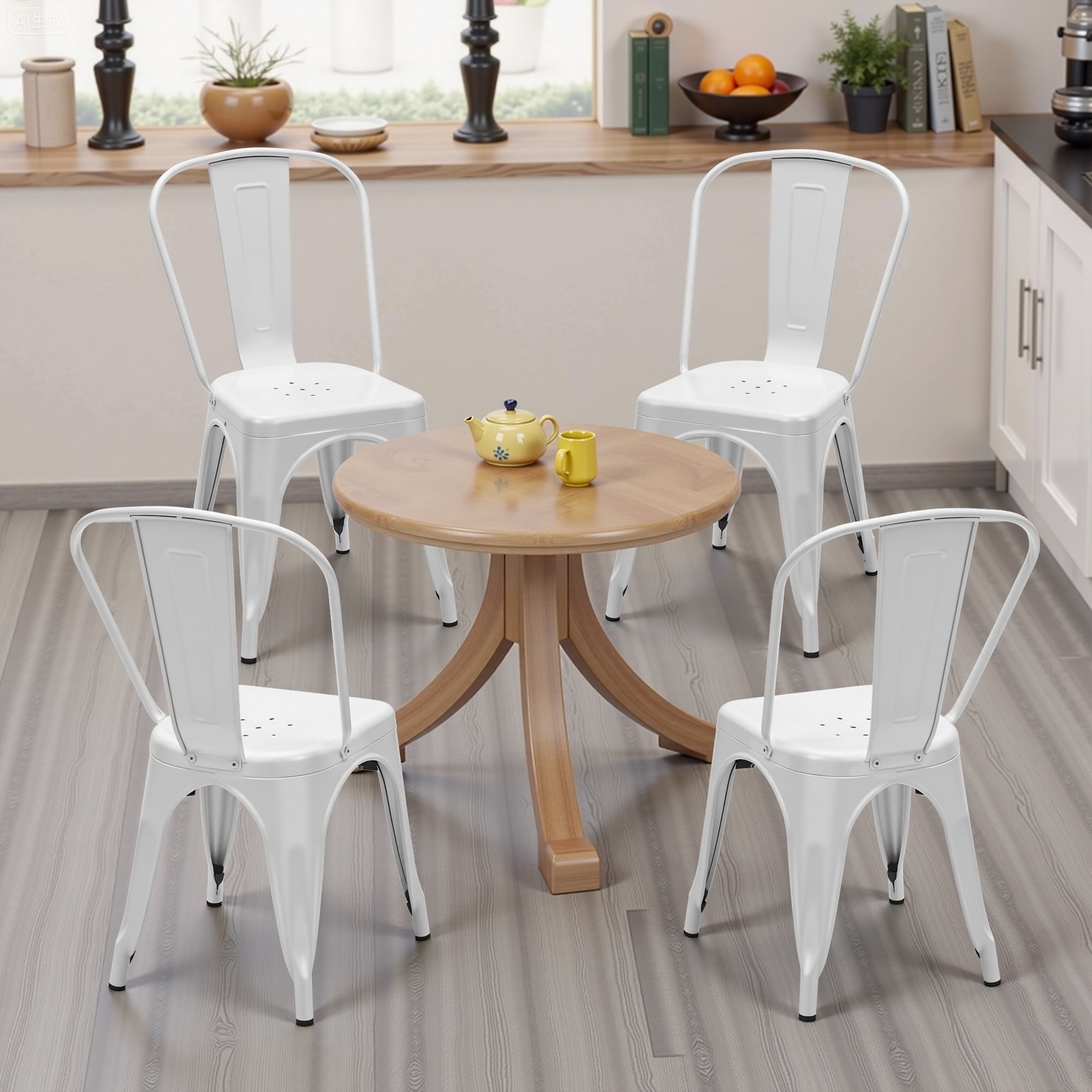 Metal Dining Chairs Set of 4, Stackable Industrial Style Chairs for Kitchen Dining Room, 300LBS Weight Capacity