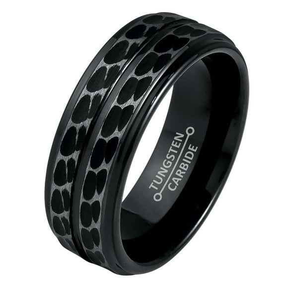 Jewelry Avalanche Black Tungsten Weding Band, Mens Engagement Ring, Leopard Spots, Comfort Fit 8MM