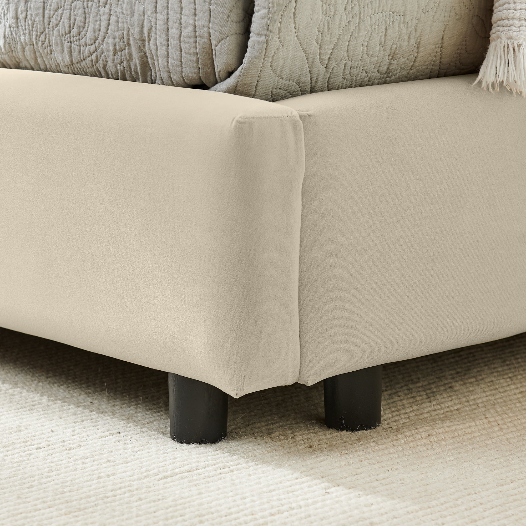 Gewnee Multifunctional Full Size Daybed Sofa - Eucalyptus Wood Frame Velvet Upholstered with Backrest  for Bedroom/Living Room, Beige