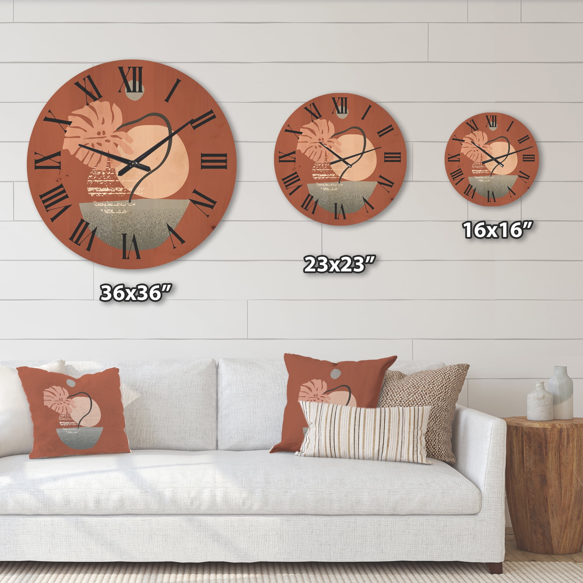 Designart 'Abstract Geometry Shapes and Tropical Palm Leaf IV' Modern Wood Wall Clock