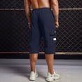 thumbnail image 3 of Cargo Shorts for Men Below Knee Elastic Waist Shorts Long Capri Below the Knee Big and Tall Cargo Shorts Multi-Pocket Running Joggers Outdoor Casual Pants,Blue 2XL, 3 of 4