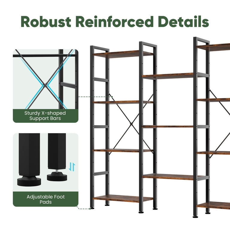 CONCETTA Triple 4-Tier Bookshelf with 12 Shelves, Rust Brown photo 8