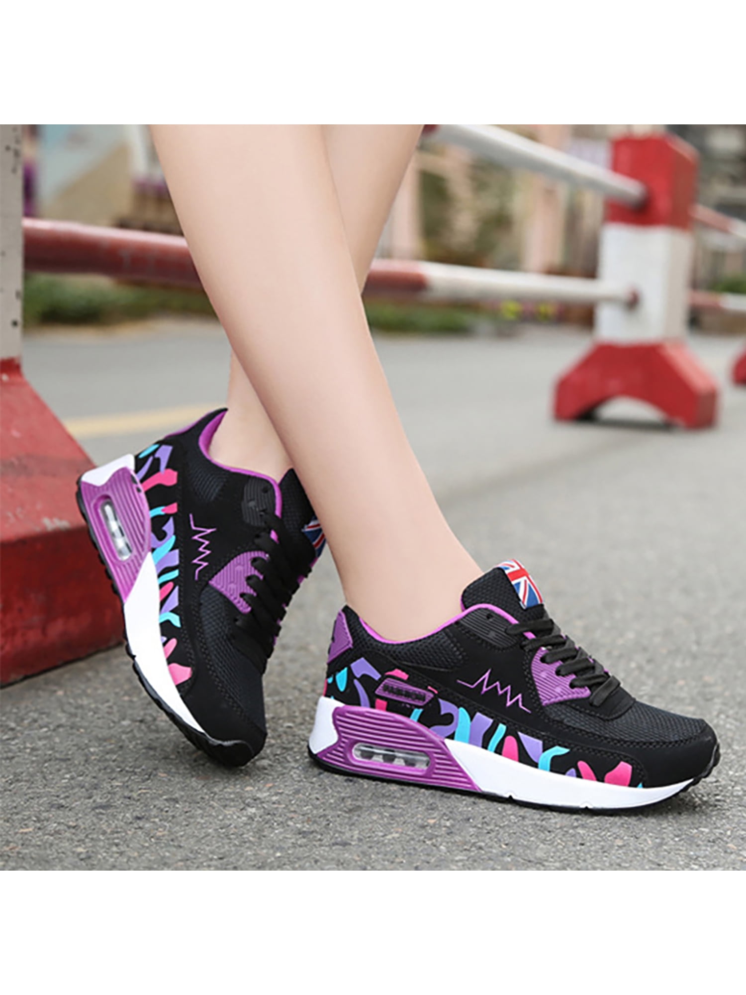 NEW WOMENS LACE UP GYM RUNNING JOGGING LADIES SPORTS FLORAL TRAINERS SHOES 3-8 