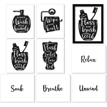 8 Pieces Bathroom Wall Art Wall Decor Funny Vintage Bathroom Sign Relax Soak Unwind Breathe Wall Art Bathroom Decor Bathroom Quote Sayings Art Prints Bathroom Posters for Bathroom Home Decor, Unframed | 8 Pieces Bathroom Wall Art Wall Decor Funny Vintage Bathroom Sign Relax Soak Unwind Breathe Wall Art Bathroom Decor Bathroom Quote Sayings Art Prints Bathroom Posters for Bathroom Home Decor, Unframed |