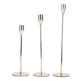 thumbnail image 1 of Juego de 3 candelabros cónicos de metal, hierro y diferentes alturas, dorados, vintage, decorativos., 1 of 14