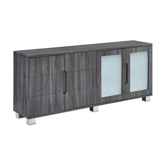 Walnut Wrapped 4 Door Wood Cabinet Server with Frosted Glass Doors