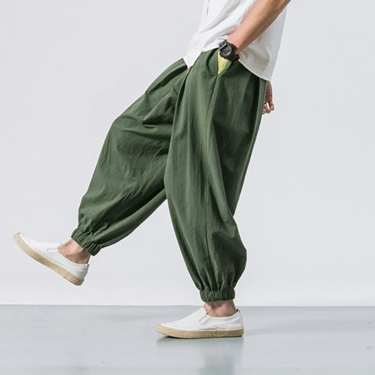 Harem Pants for Men Solid Elastic Waist Drawstring Wide Leg Pants Casual  Baggy Plus Size Stretchy Lounge Trousers 